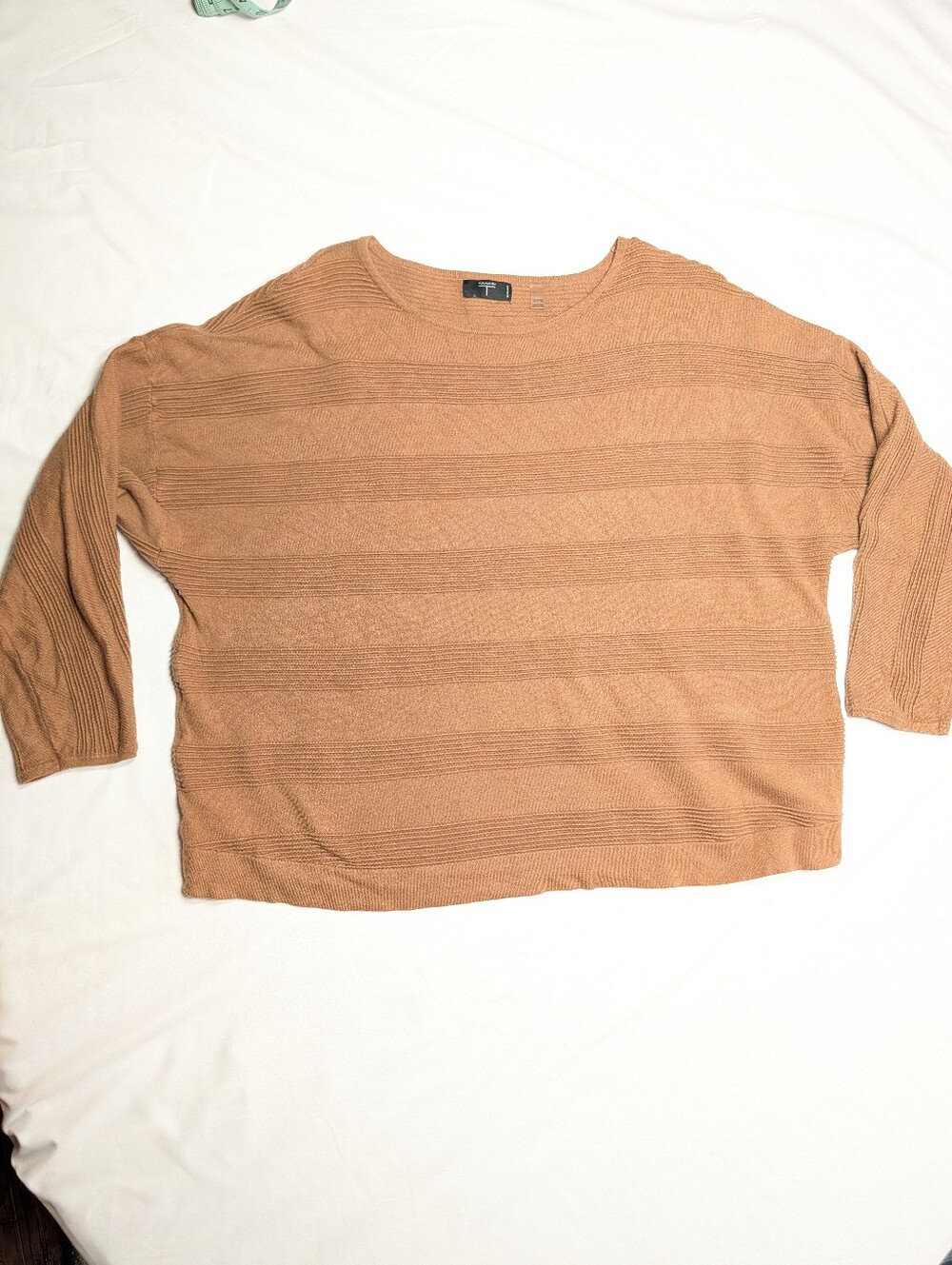 Tahari Camel Ribbed Knit Pullover
